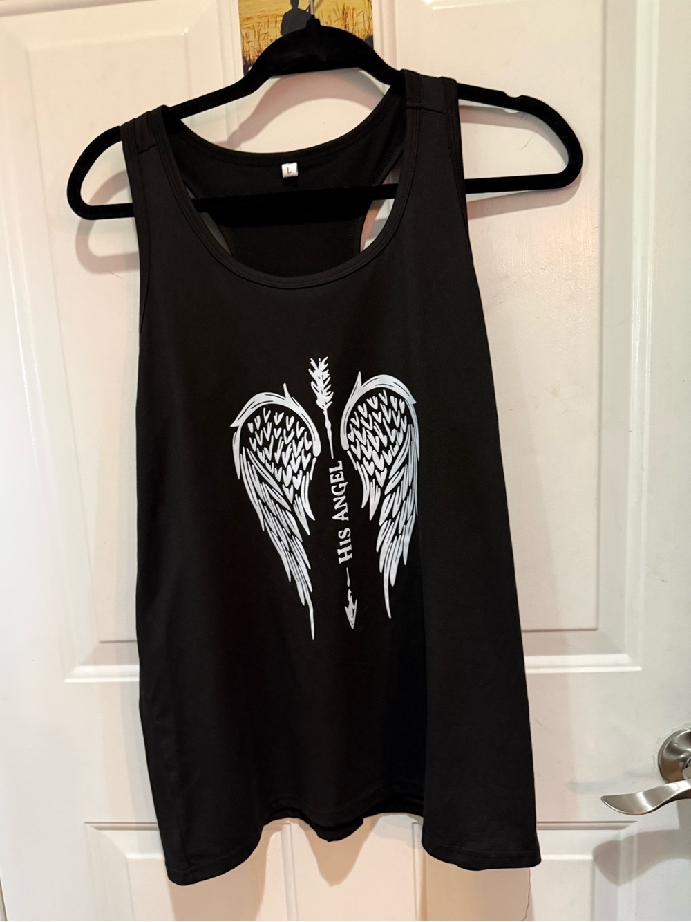 New Black 'His Angel' Graphic Racerback Tank Top Size Large